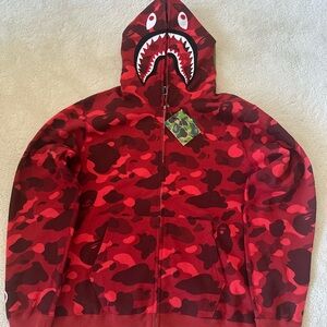 Men's Bape Red Camouflage Shark Full Zip Hoodie
